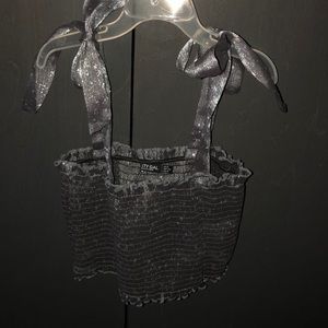 Nasty Gal Metallic Semi Sheer Polyester Crop Top